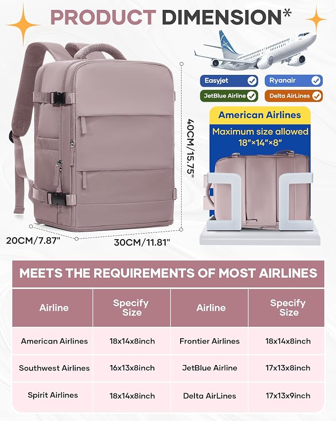 coofay Travel Backpack Carry On Flight Aapproved Personal Item Travel Bag Mochila De Viaje Travel Backpack For Men Spirit Airlines Personal Item Bag 18x14x8 Carry On Backpack For Airplanes - Image 3