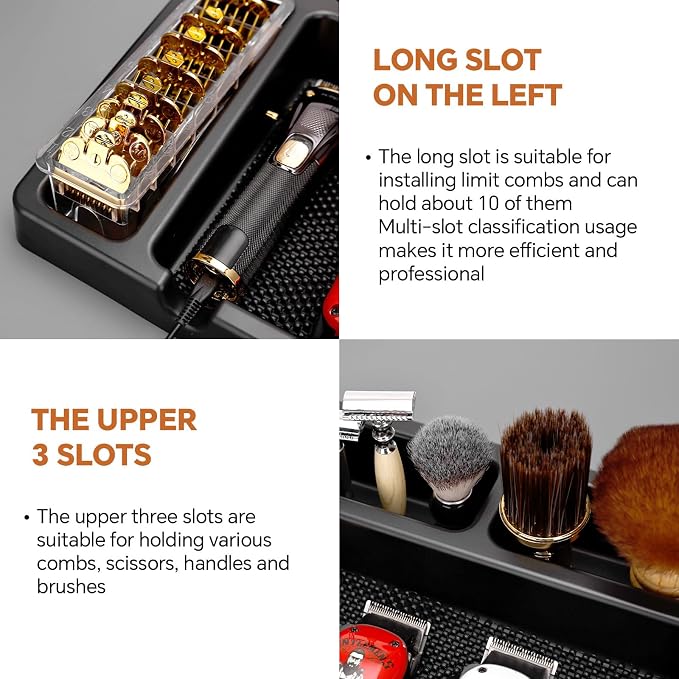Large Barber Organizer Station, 16 x 12.5 Barber Tray for Clippers & Guards, Duster Brush, Salon Haircut Supplies, Barber Accessories Hair Tool Organizer for Salon & Barbershop and Home - Image 6