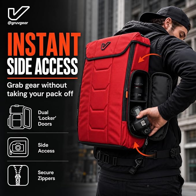 Gruv Gear Travel Laptop Backpack, 36L Red Tech Backpack with Modular Storage Shelves, Dual Access Pockets & TSA-Friendly Design, Large Carry-On Backpack for Work, Travel & Gear Organization - Image 3