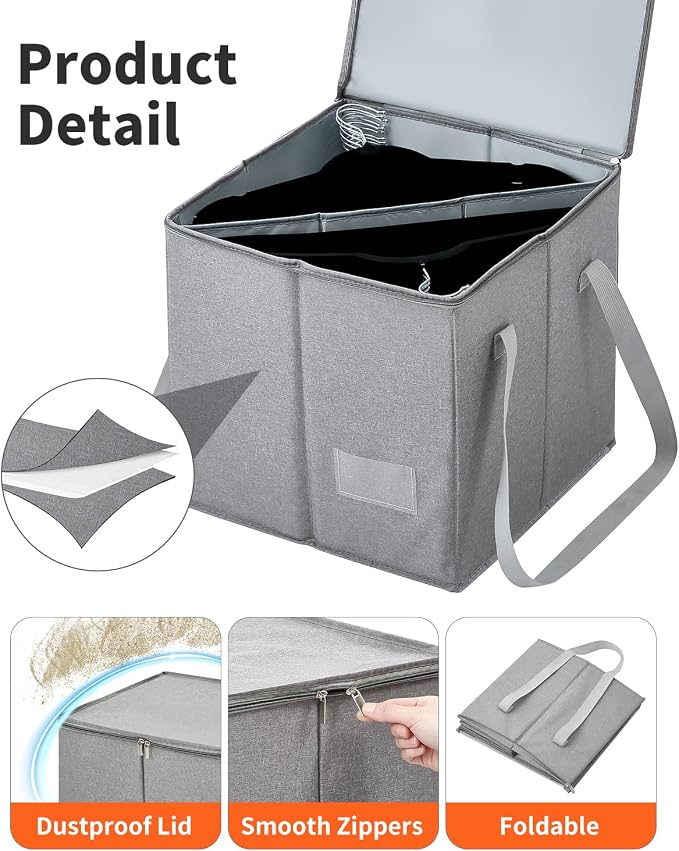Qozary 2 Pack Clothes Hanger Organizer Bag-Rigid Hanger Storage Containers with Lid for Dustproof, Large Hanger Holder, Hanger Caddy Organizer Box with Handle-Keep Hangers Separate - Image 5