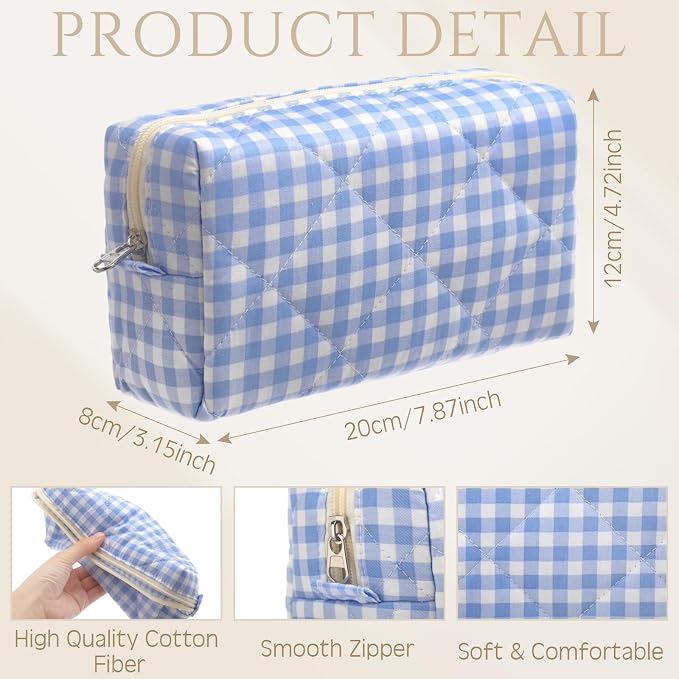Paterr 10 Pcs Quilted Makeup Bag Bulk Cotton Floral Cosmetic Bag Women Girls Bridesmaid Gifts Cute Makeup Pouch Coquette Aesthetic Travel Toiletry Organizer(Plaid Style,7.87 x 4.72 x 3.15 Inches) - Image 2