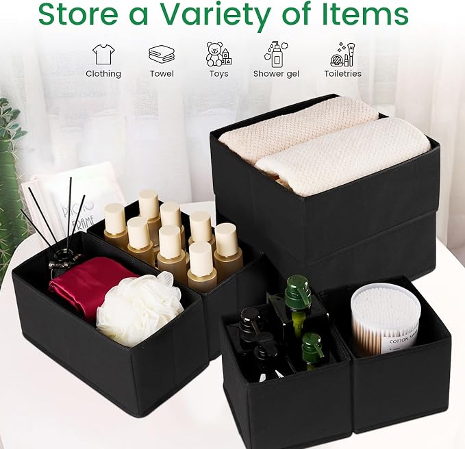 Criusia 16 Pack Underwear Drawer Organizer, Drawer Organizer Clothes, Foldable Cloth Storage Box Closet Dresser Drawer Divider Organizer for Clothes, Scarves (Black) - Image 7
