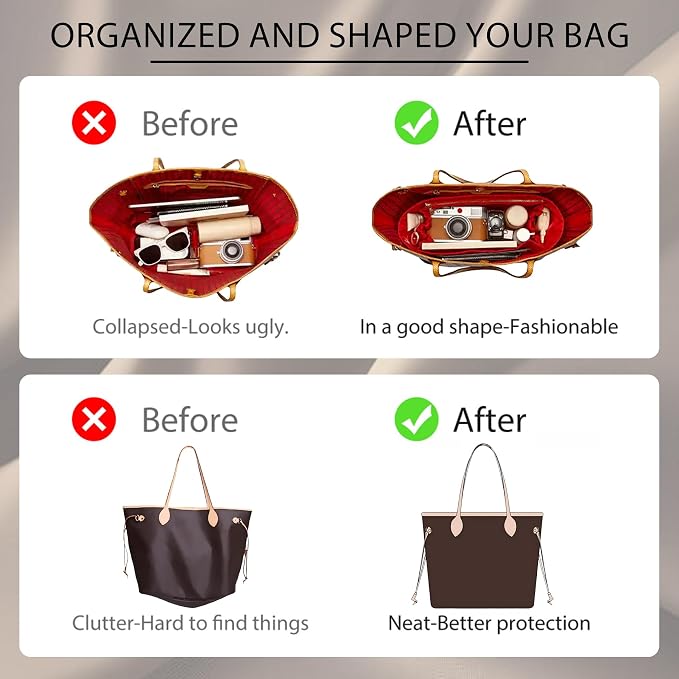 Doxo Purse Organizer Insert for LV Neverfull MM, Premium Nylon Bag Organizer with YKK Zipper & Bottle Holder, Multi Compartments Lightweight Waterproof Handbag Interior Divider, Red - Image 7