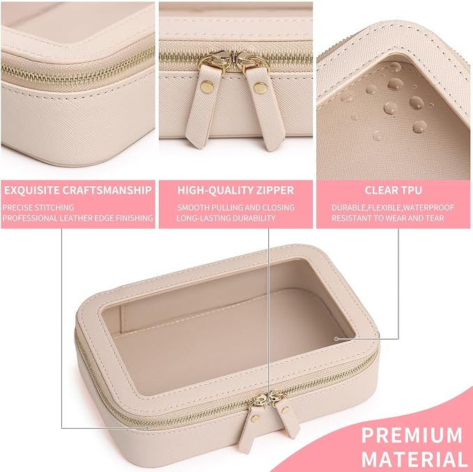 Clear Makeup Bag Small Cosmetic & Toiletry Bag Waterproof Travel Case Women's Pouch Organizer Makeup Bag for Car with Zipper Women (Beige, Small) - Image 5
