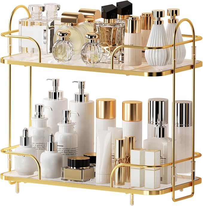 2 Tier Corner Bathroom Counter Organizer, Cosmetic Skincare Organizer, Bathroom Countertop Perfume Tray Vanity Organizer, Kitchen Spice Corner Storage Shelf | Cosmetic Skincare Organizer by Seoneiro