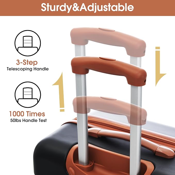 Merax Luggage sets of 3 Piece 20 24 IN Carry on Luggage Hard Case Black and Brown Luggage Expandable Checked Luggage Suitcase Set with Wheels - Image 4