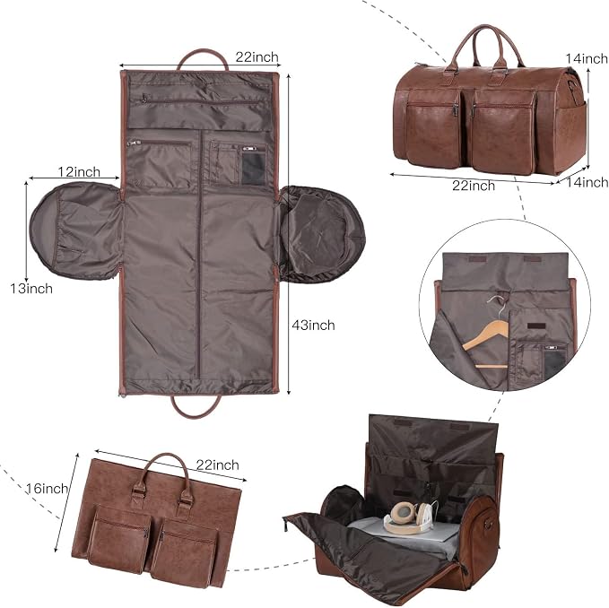 seyfocnia Convertible Travel Garment Bag,Carry on Garment Duffel Bag for Men Women - 2 in 1 Hanging Suitcase Suit Business Travel Bag - Image 2