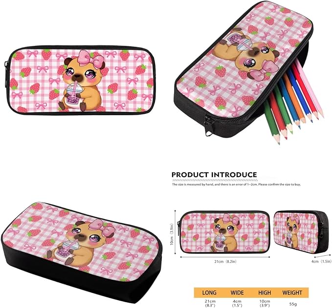 Cute Capybara Backpack for School Girls 2nd Grade : 17in Strawberry Bookbag with Lunch Box Set - 4 in 1 Elementary Student Book Bag for Kids 6-8-10 - Image 6