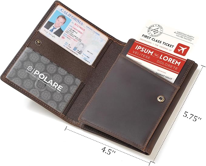 Polare Full Grain Leather Pilot Wallet Passport Holder RFID Blocking Tri-fold Travel Cover Document Organizer for Aviation Professionals (Dark Brown with AirTag Slot) - Image 7