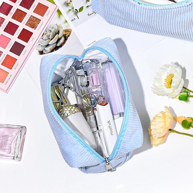 SOIDRAM 12PCS Checkered Makeup Bag Preppy Cosmetic Bag Bulk Blue Makeup Pouch Personalize Travel Toiletry Bag Organizer Cute DIY Makeup Brushes Storage Bag for Women - Image 2