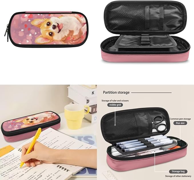 Corgi 3 Piece School Bag Set for Girls Cute Backpack for School Toddler Kindergarten Kids Bookbag with Lunch Box and Pencil Case for Boys Age 3-9, Pink - Image 6
