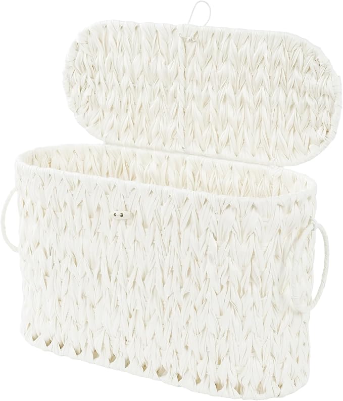 Coeusy Toilet Paper Basket,Wicker Toilet Paper Storage with Lid,Decorative Boho Wicker Basket for Bathroom,Free Standing-Cream White by WEAVECOMFORTINTOEVERYCORNER