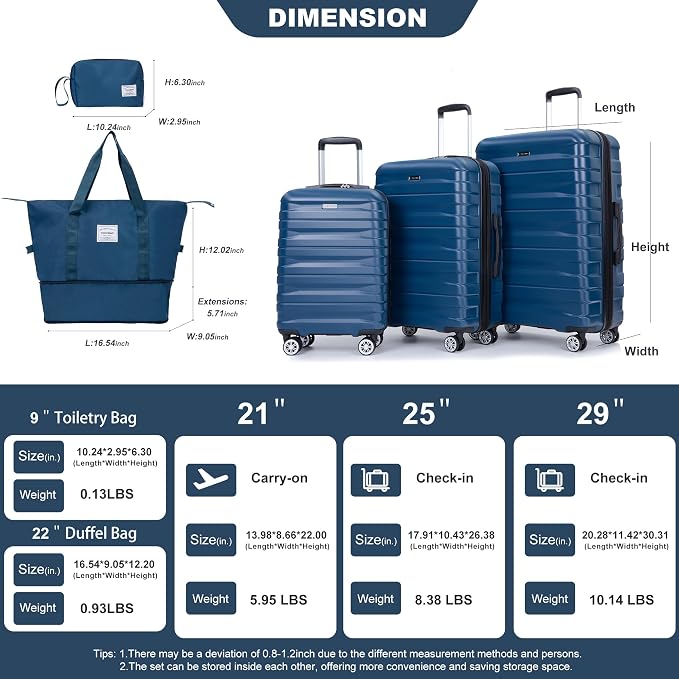 Travelhouse Hardside 3-piece Luggage Set, PC suitcases with Spinner Wheel | Double Spinner Wheels,TSA Lock, Underseat Waterproof Duffel Bag - Image 2