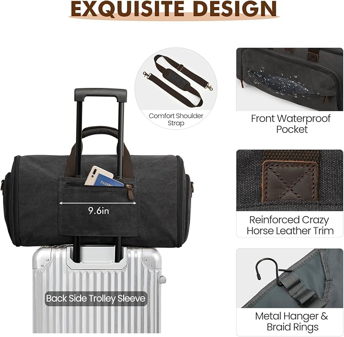 S-ZONE Carry On Garment Bag for Travel Convertible Garment Duffle Bag Suit Bags for Men Women Travel 2 in 1 Hanging Suitcase Business Travel Bag with Toiletry Bag, Black, 50l | 2-in-1 Hanging Suitcase, with Toiletry Bag, Wet/Dry Pockets, Shoe Compartme... - Image 4