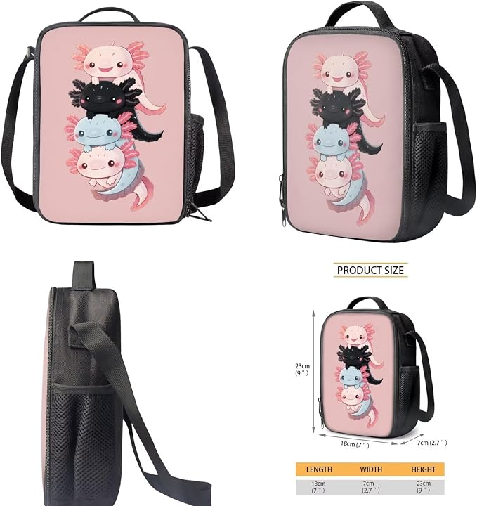 Cute Axolotl Backpack and Lunch Box for Girls 6-8/8-10 Pink Bookbag for 2nd Grade Primary/Elementary Book Bag Lunchbox Pencil Case Watter Bottle Holder 4PCS Kids Back to School Back Pack Set - Image 5