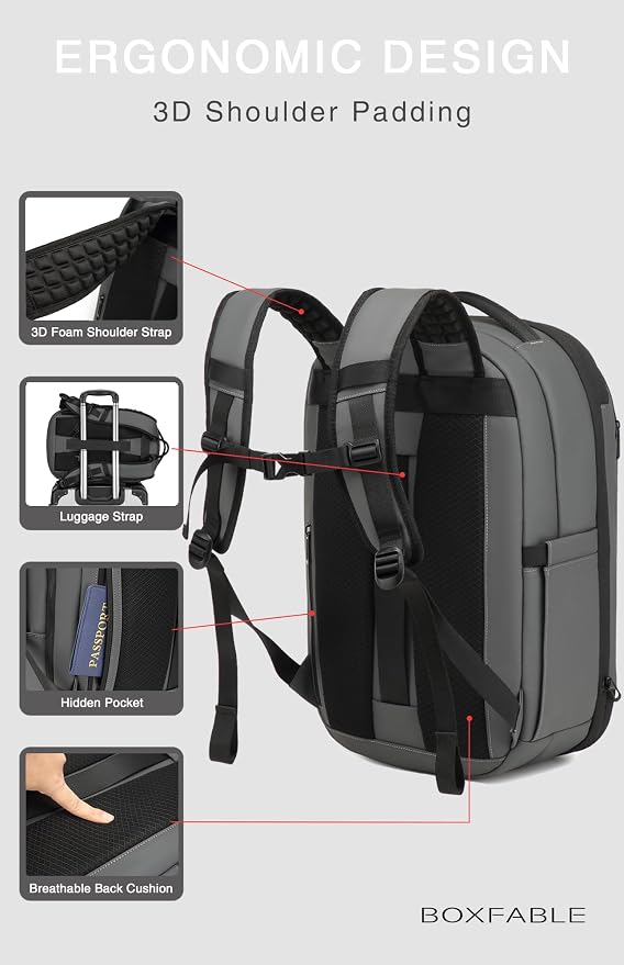 Vacuum Seal Travel Backpack 45L with Pump - Expandable Air Compression System, Water-Resistant Business TSA Lock, Laptop Backpack, Carry-On Suitcase Luggage, Gifts for Men - Image 6