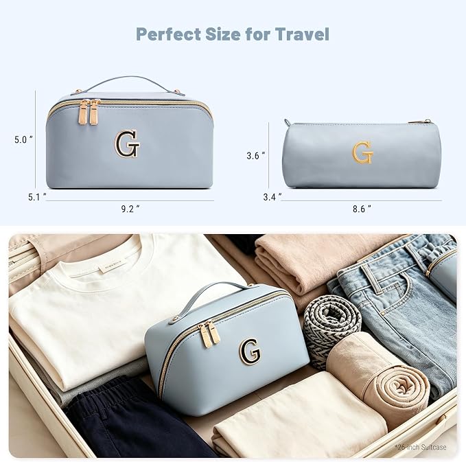 BOYATU Personalized Travel Makeup Bag: 3-in-1 Cosmetic Bag Gift for Women | Initial Make up Bag Organizer - Custom Letters A-Z - Flat Open Portable Toiletry Bag for Birthday Graduation Anniversary - Image 8