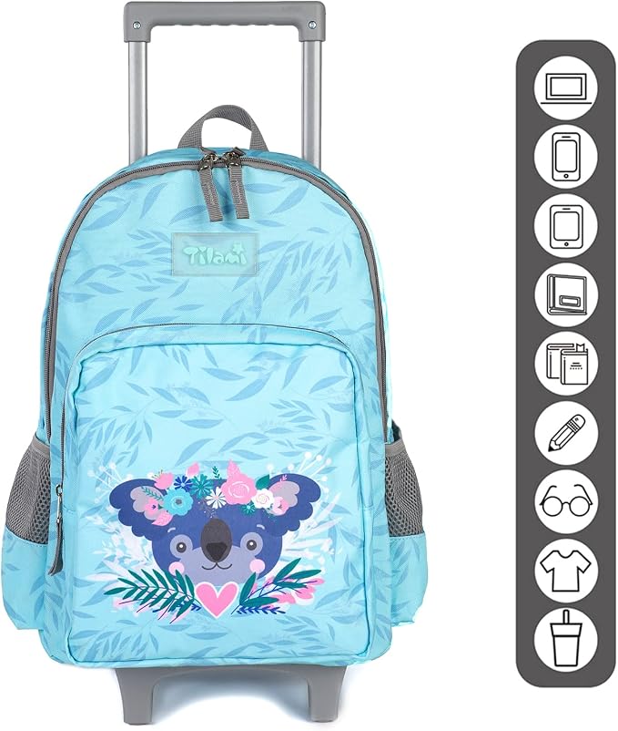 Tilami Rolling Backpack 18 inch Double Handle with Lunch Bag Wheeled Kids Backpack for Girls and Boys, Koala - Image 3