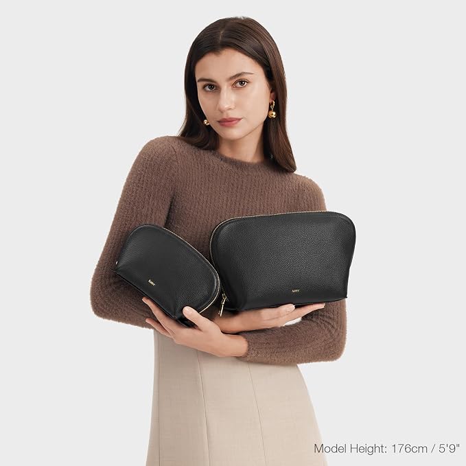 Kattee Leather Makeup Bag, Travel Cosmetic Bag Set, Toiletry Bag Organizer for Women, 1-PACK, Medium, Black - Image 3