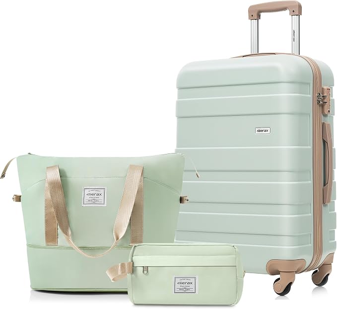 24 Inch Checked Suitcase with TSA Lock Travel Duffel Bag Wet-Dry Toiletry Bag, Green by Merax