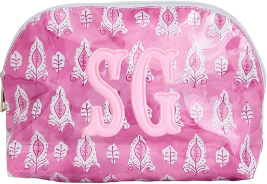 Personalized Clear Coated Pouch - Medium or Large Toiletry Bag with Embroidered or Applique Monogram, Custom Makeup or Travel Organizer, Easy-Clean Cosmetic Bag, Travel Gift for Women (Pink Lotus, M) by Sprinkled+With+Pink
