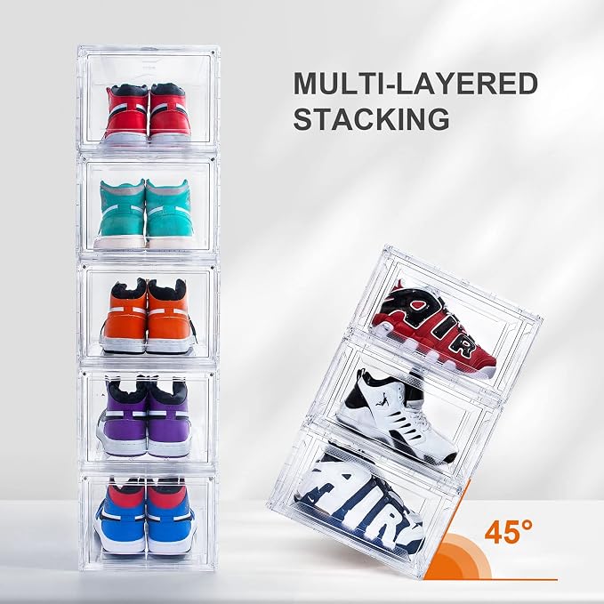 10 Pack Large Shoe Boxes Clear Stackable, Space Saving Acrylic Shoe Boxes Shoe Organizers Foldable Shoe Container Boxes that Fits Up to Size 14 Shoes - Image 3