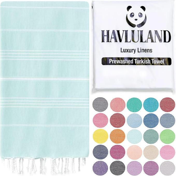 HAVLULAND Turkish Beach Towels, Oversized 40"x72" Turkish Bath Towel, Highly Absorbent Quick Dry Sand Free Beach Towels for Beach Pool Spa Gym Yoga Travel Camping Picnic Blanket - Aquamarine by Havluland