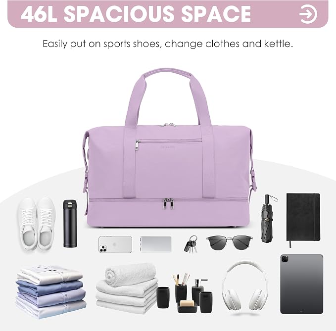 Oeihuivt Weekender Bags for Women - 21 Inch Large Travel Duffel Bag with Shoe Compartment, Heavy-Duty Canvas Leather Carry On Overnight Tote, Pink - Image 6