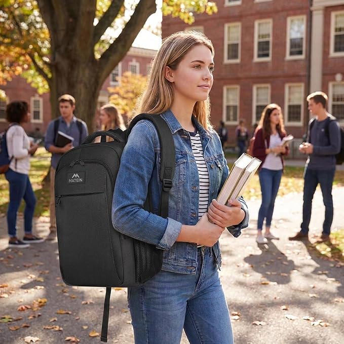 MATEIN Business Laptop Backpack, 15.6 Inch Travel Work Bag for Men Women | Water Resistant Daypack, Personal Item Bag Size, Anti Theft Pocket, Luggage Strap, Computer Backpack for Work College, Black - Image 9