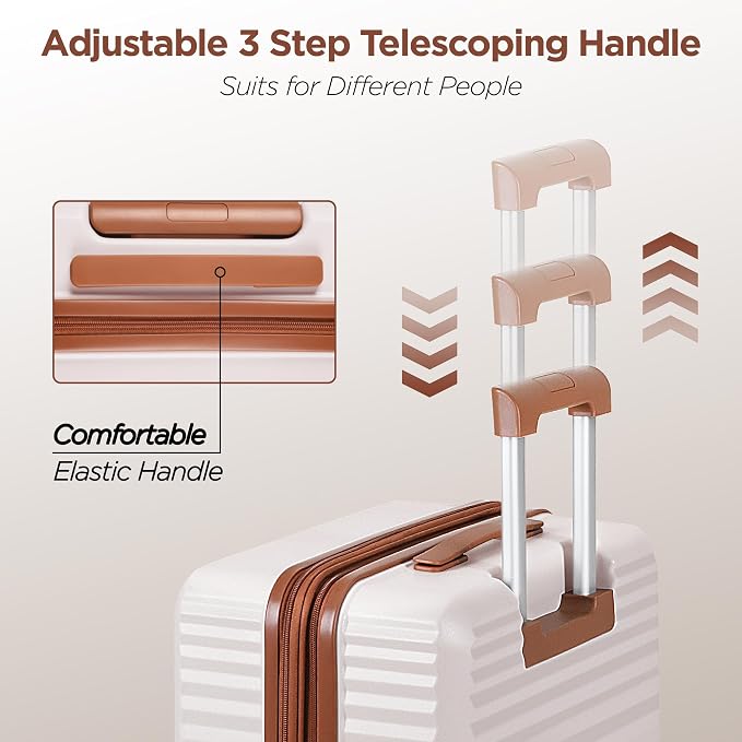 SHOWKOO Suitcase Hardside Expandable Luggage Set, Suitcase with Double Spinner Wheels TSA Lock 3 Piece Set Beige White (DB/TB/28in) - Image 8