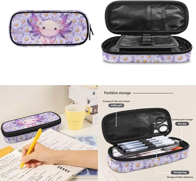 Axolotl Kid Backpack for Girls 8-10 Elementary School 3 Pcs School Bag Set with Lunch Box and Pencil Box Cute Bookbag for Travel Sports - Image 6