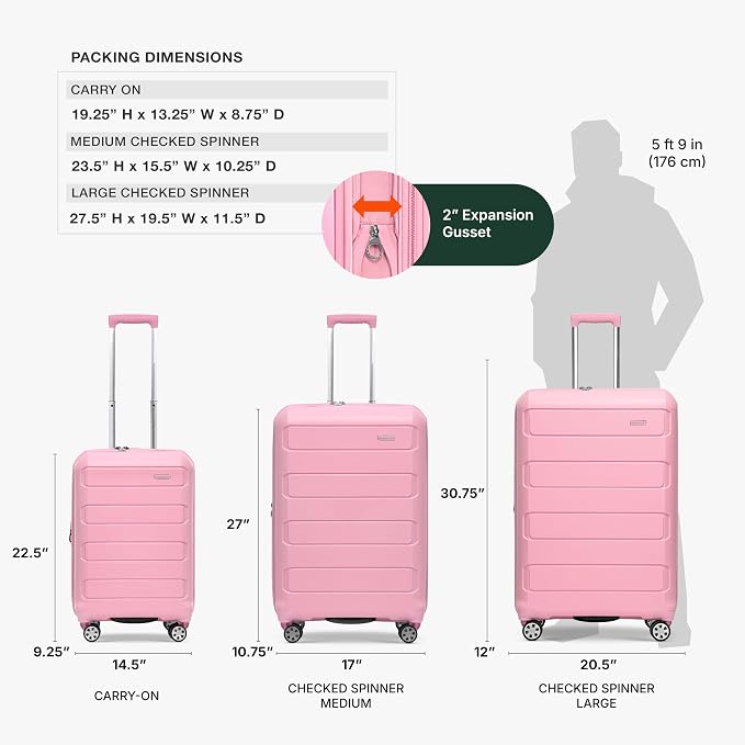 Traveler's Choice Pagosa Hardshell Expandable Luggage with Spinner Wheels, Pink, 2-Piece Set (22/27) - Image 4
