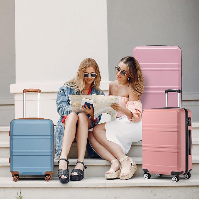 Kono 4 Piece Luggage Sets Expandable(only 28") with Spinner Wheels TSA Lock Lightweight PC+ABS Hardside Travel Rolling Suitcases 20in 24in 28in Carry on and 12in Mini Cosmetic Case Coral Pink | Lightweight PC+ABS Hardside Travel Rolling Suitcases 20in ... - Image 8