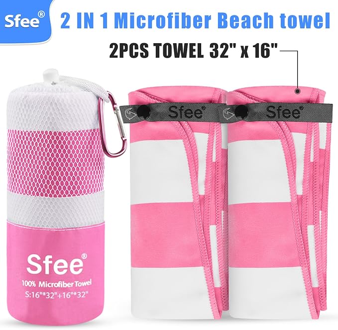 Sfee 2 in 1 Microfiber Travel Towel, Quick Dry Towel Camping Towel Beach Towel Super Absorbent Compact Lightweight Sports Gym Towels Set for Gym, Hiking, Pool, Bath, Yoga (Small: 32''x16'') - Image 2