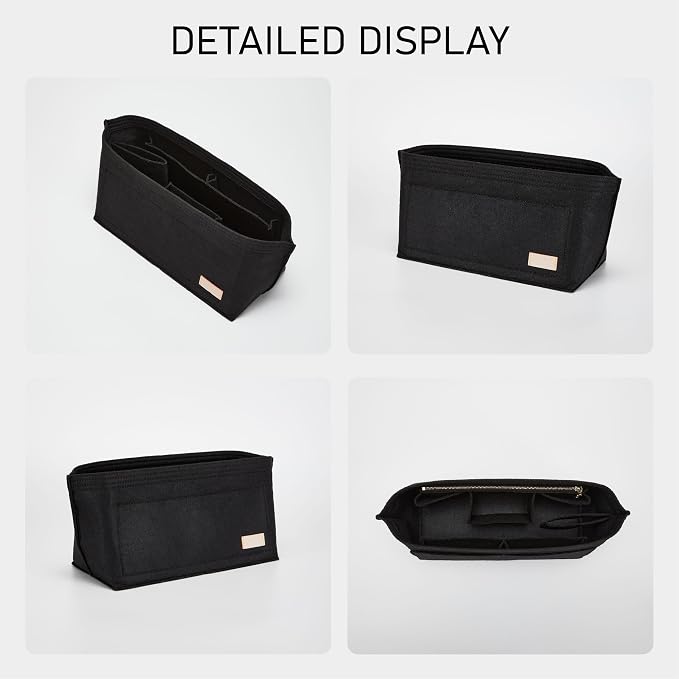 Purse Organizer Insert Compatible with Neverfull GM and More, Felt Bag Organizer with Base Shaper for Tote Handbags, Purse Insert with Zipper, 10 Cpmpartments, Black/XL - Image 8