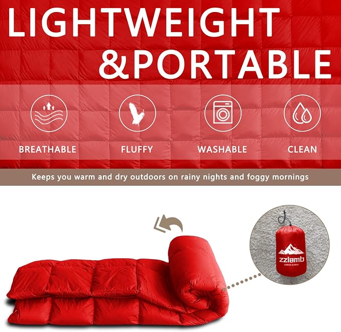 zzlamb Puffy Down Camping Blanket Water-Repellent, Down Throw Travel Blanket Portable for Outdoor, Light Warm Quilt for Couch Plane Car Theater Stadium Picnic RV Backpacking Hammock - Image 5