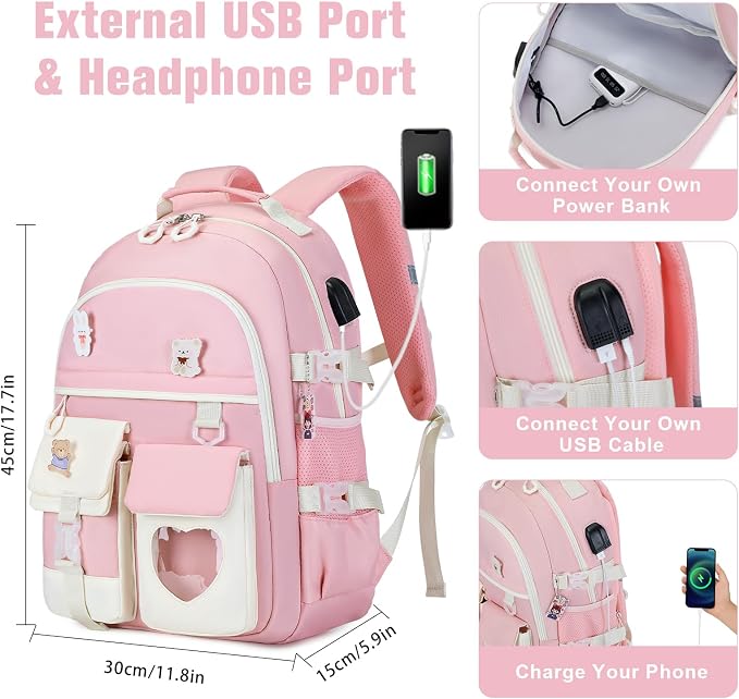 ACESAK Backpack for Girls - Bookbag Backpacks Schoolbag for Girls Kids Teen Women Casual Travel Daypacks - School Bag Elementary Middle School College Cute Backpack with Lunch Box (Pink White) - Image 3