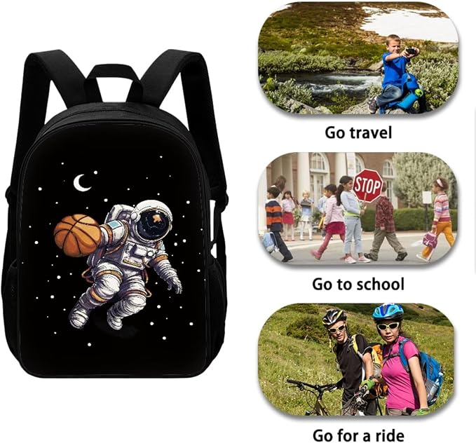 Mumeson Astronaut Basketball Backpack School Bags Set for Teenagers Boys Backpack Book Organizer Shoulder Bag + Lightweight Lunch Tote Bag + Portable Pouch Pencil Case - Image 4