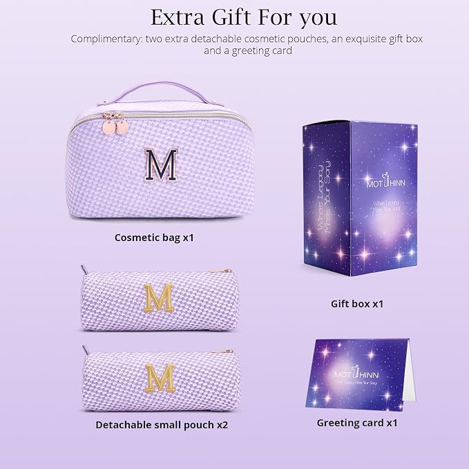 Personalized Gift Travel Makeup Bag: Initial Makeup Organizer Bag for Women | 3-in-1 Custom Make up Bag Set - Vegan Leather Travel Cosmetic Bag - Luxury Gift for Women – Birthday, Anniversary, Graduation - Image 5