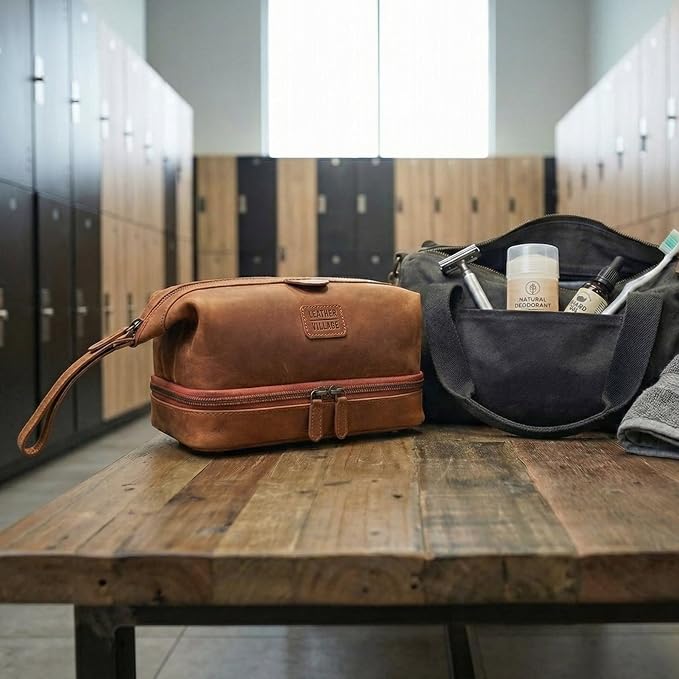 LEATHER VILLAGE Genuine Leather Dopp Kit – Large Travel Toiletry Bag with Waterproof Lining, Dual-Zip Design for Men & Women, Organizer for Shaving, Makeup & Essentials - Tan - Image 8