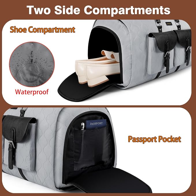 Garment Duffel Bag for Travel - ITIEZY Convertible Carry on Garment Duffel Travel Bag for Women Men Large Weekender Bag with Shoes Pouch 2 in 1 Hanging Suit Travel Duffel Bag 3pcs Set - Image 4