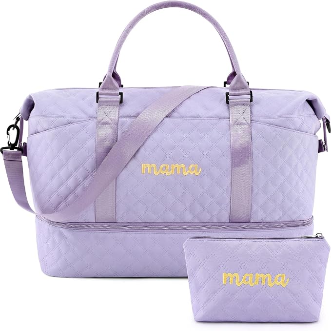 Dansydaisy Mama Hospital Bag for Women Labor Delivery Travel Duffle Bag with Shoe Compartment and Toiletry Pouch Waterproof Letter Embroidered for Pregnancy Weekender Overnight Gym Gift, Purple by Dansydaisy