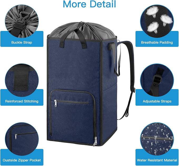 Bukere Laundry Basket, Laundry Backpack Bag for Guys Girls Boys, 2 in 1 Laundry Hamper for College Dorm Room Essentials, Adjustable Shoulder Straps, Freestanding Laundry Bag for Laundry Room, RV - Image 6