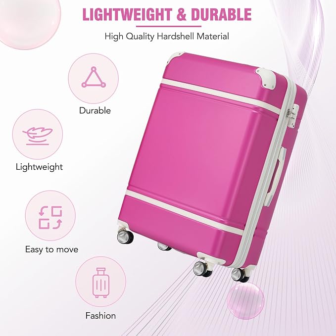 Merax Luggage Set 3 Piece Suitcase Set with 1 Cosmetic Case Expandable Spinner Wheels Vintage Luggage Sets(Pink,20"+24"+28") - Image 3