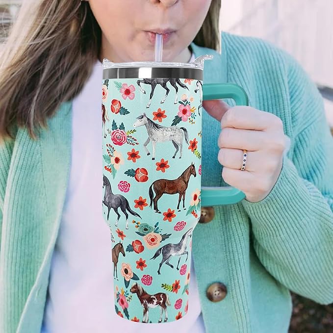 30 oz Horse Stainless Steel Tumbler with lid and Straw Coffee Travel Mug Cup Water Botter,Horse Gifts for Women
