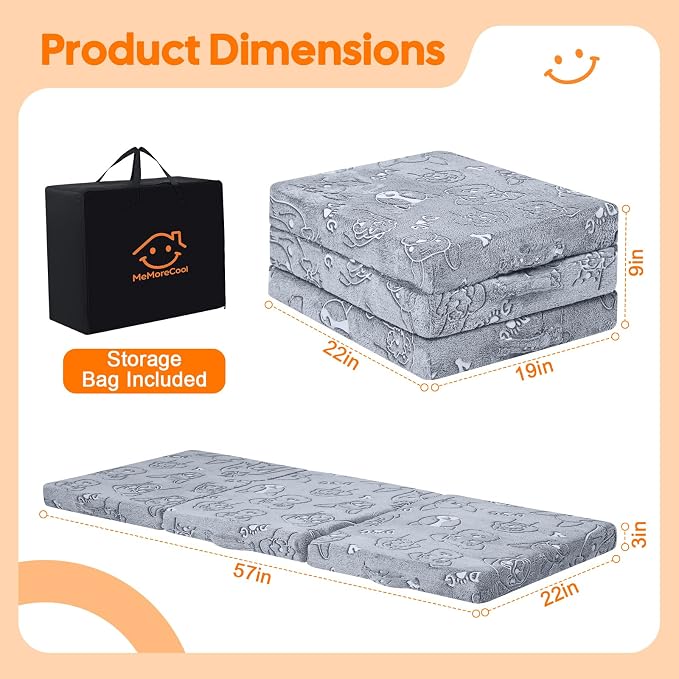 MeMoreCool Glow Dog Kids Foldable Floor Mattress Trifold Futon, 57x22 Inch | Glow dog trifold floor mattress for kids room, daycare, reading and travel - Image 3
