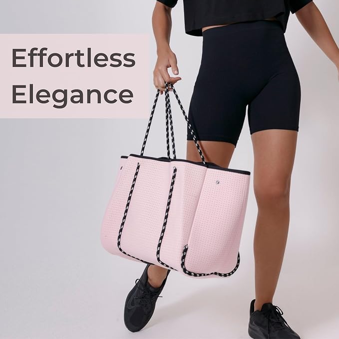 POPUPS Large Neoprene Tote Bag for Women – Stylish Work, Beach, Travel Bag with Pockets, Rope Handles with Zipper Pouch (Pretty Pink II) - Image 9