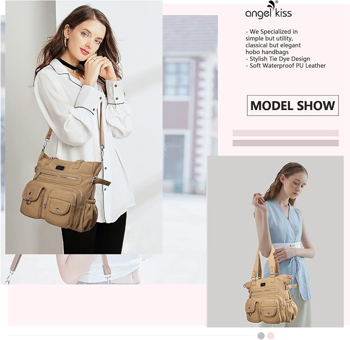 Angelkiss Purses Handbags for Women PU Tote Satchel Bags for Women Pockets Shoulder Bags… | PU - Image 2