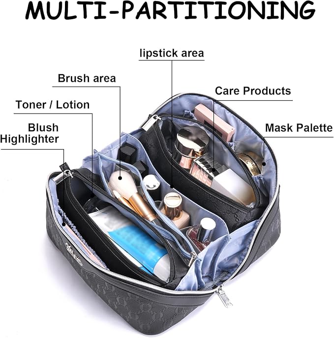 BOYATU Travel Makeup Bag for Women: Cosmetic Organizer Bag with Compartments - Leather Make up Bags Set of 3 (G-4-Black) - Image 7