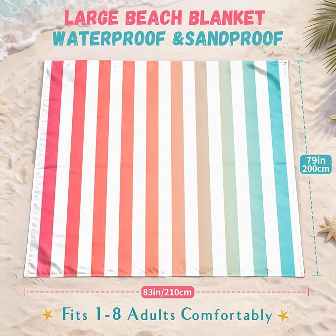 AlphaBeing Beach Blanket Waterproof Sandproof, Extra Large Beach Mat for 1–8 Adults, Oversized Picnic Blanket with 4 Stakes & Storage Bag, Essential Beach Gear for Travel - Image 2